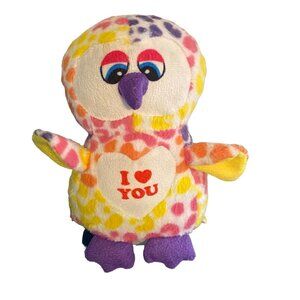 WORLD PLUSH Colorful Owl Bird Stuffed Animal Print Toy "I Love You" Spellout 8"